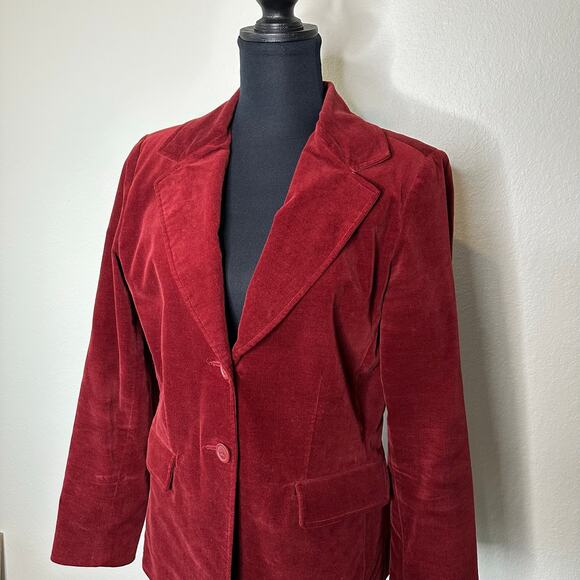 CAbi Women’s The Poet Velvet Embroidered Blazer Burgundy Cotton Blend | Size 8 - Picture 6 of 14